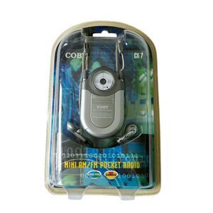 Vtg Coby CX-7 Mini AM/FM DBBS Pocket Radio Silver W/ Earphones & Neck Strap New